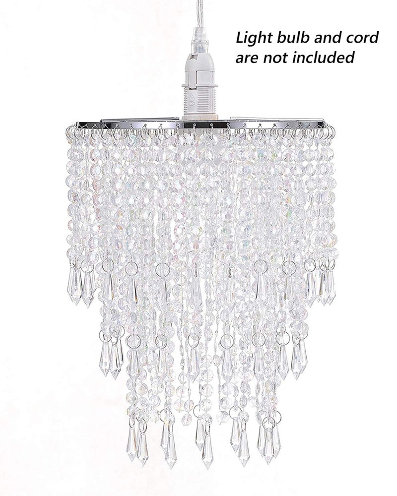 Waneway 3 Tiers Ceiling Chandelier Pendant Light Shade with Acrylic Jewel Droplets, Beaded Lampshade with Chrome Frame and Clear Beads, Diameter 8.7 inches, Clear - Image 3